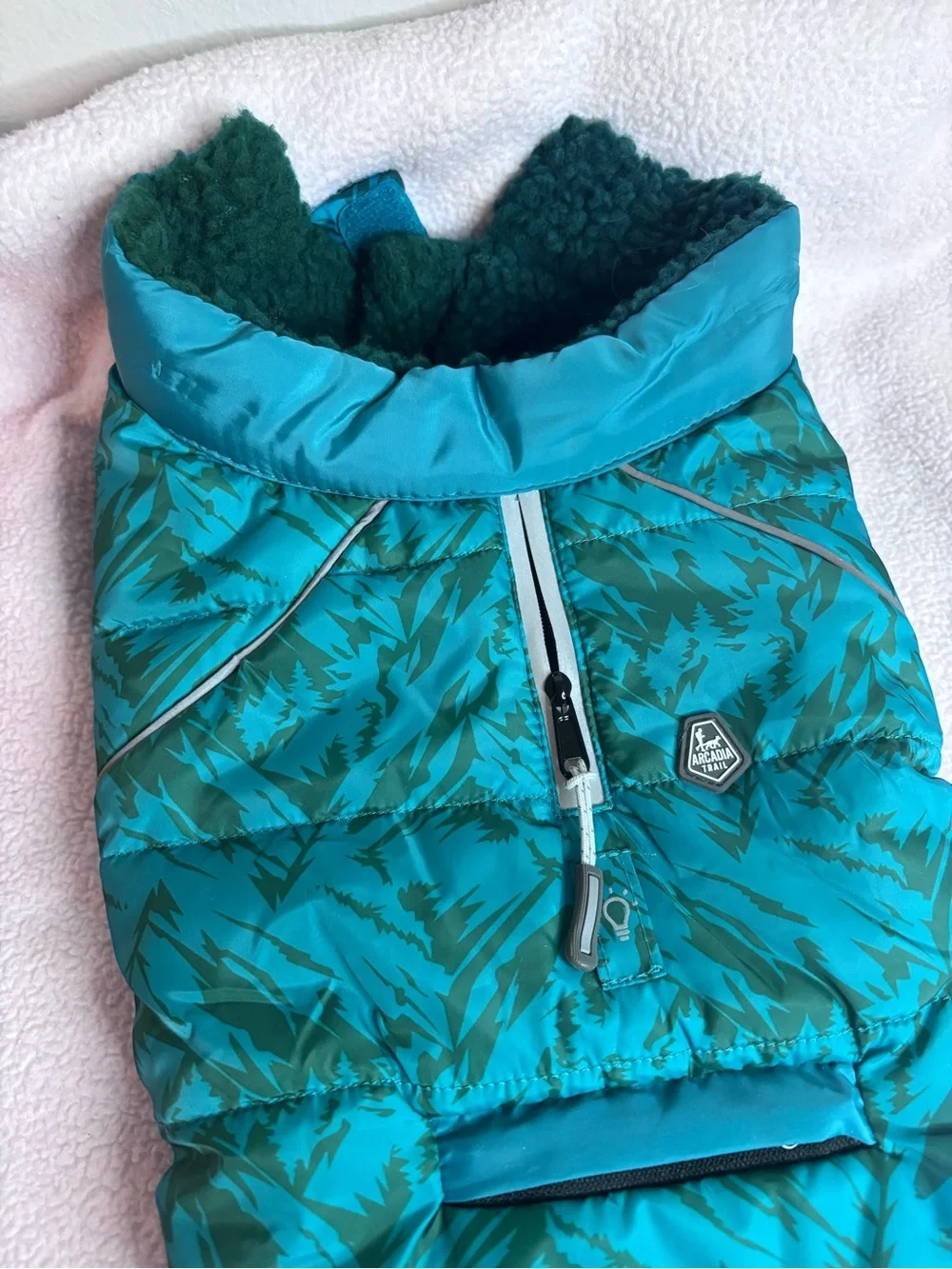 Teal & Dark Green Quilted Dog Puffer Jacket Size S